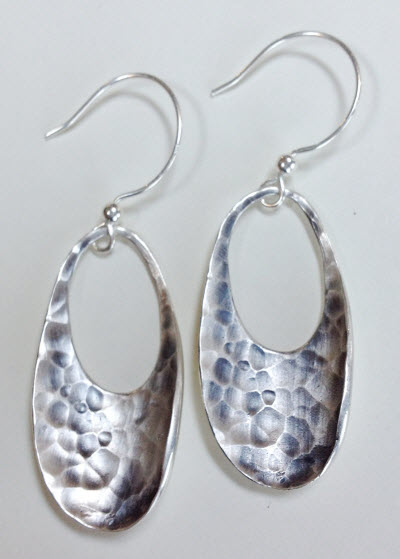 Hammered Sterling Silver Concave Earrings on white