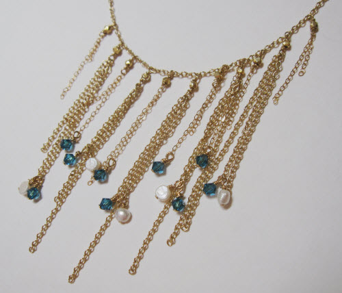 Pearl Swarovski Gold Dangles Necklace